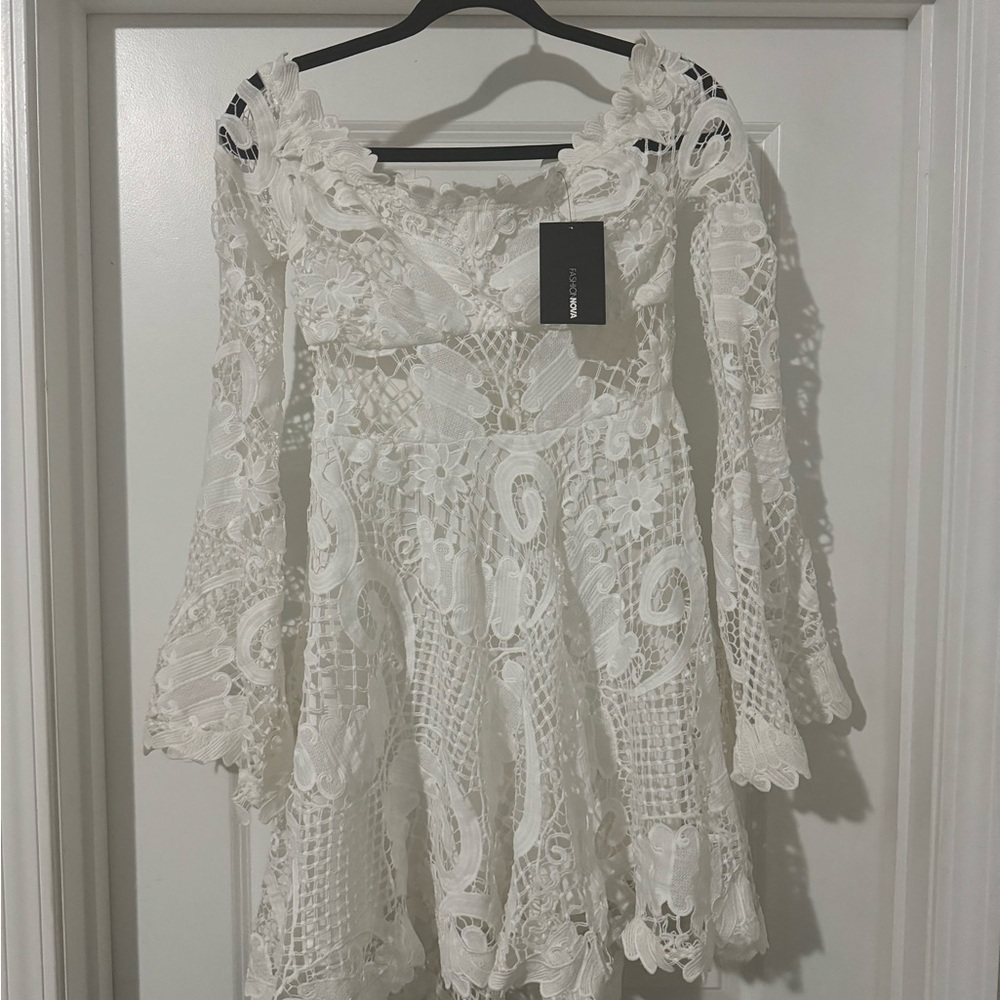 Fashion Nova White Lace Long Sleeve Dress